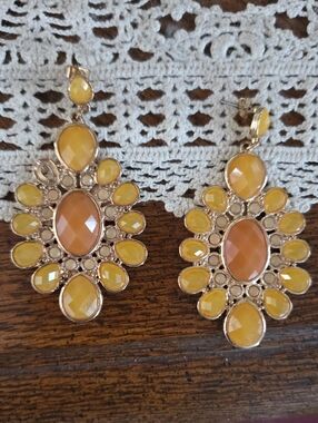 Yellow Floral Statement Drop Earrings - Women's Jewelry